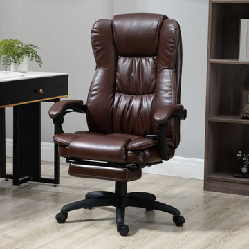 Chaise de bureau de massage marron en PU avec repose-pieds et inclinaison